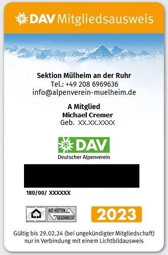 Digitaler Mitgliedsausweis | © DAV-Sektion Mülheim an der Ruhr 2023 | © DAV-Sektion Mülheim an der Ruhr